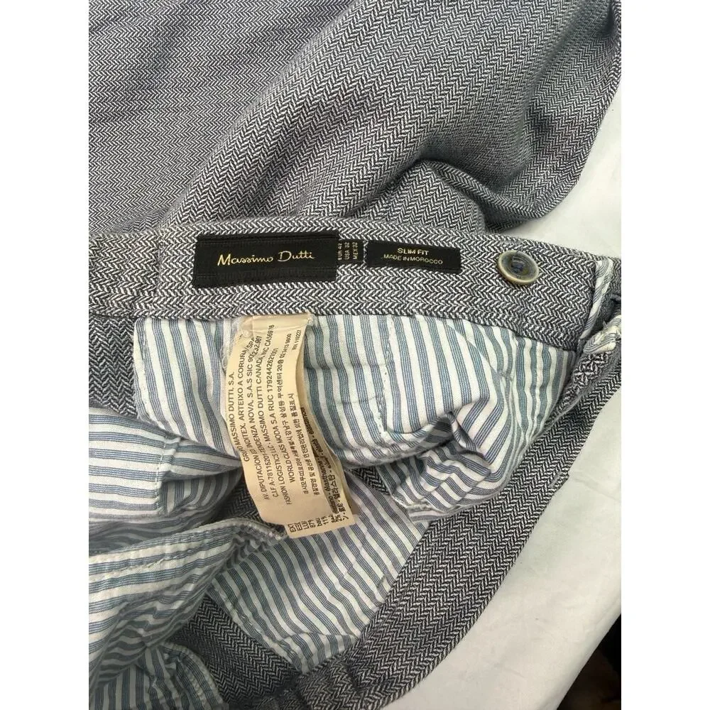 Massimo Dutti Gray Herringbone Slim Fit Chino Trousers size 32 - Picture 3 of 5